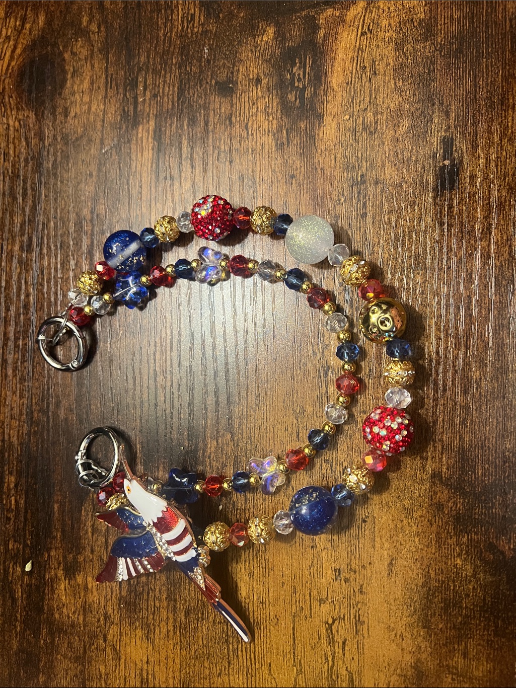 Patriotic Red, White & Blue Beaded Statement Handbag Charm.